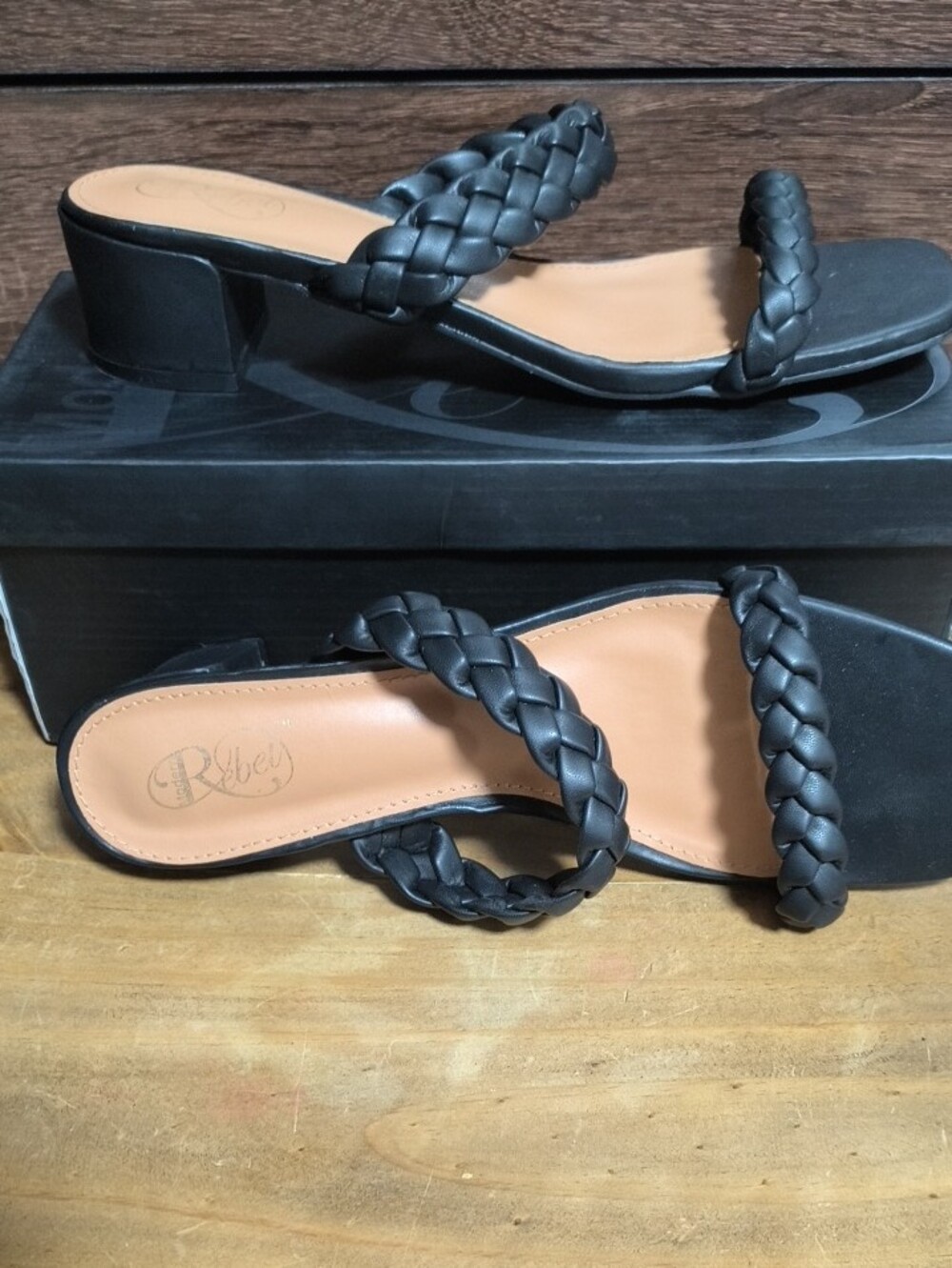 Braided Double-Strap Black Slide Sandals for Women - Picture 3 of 5